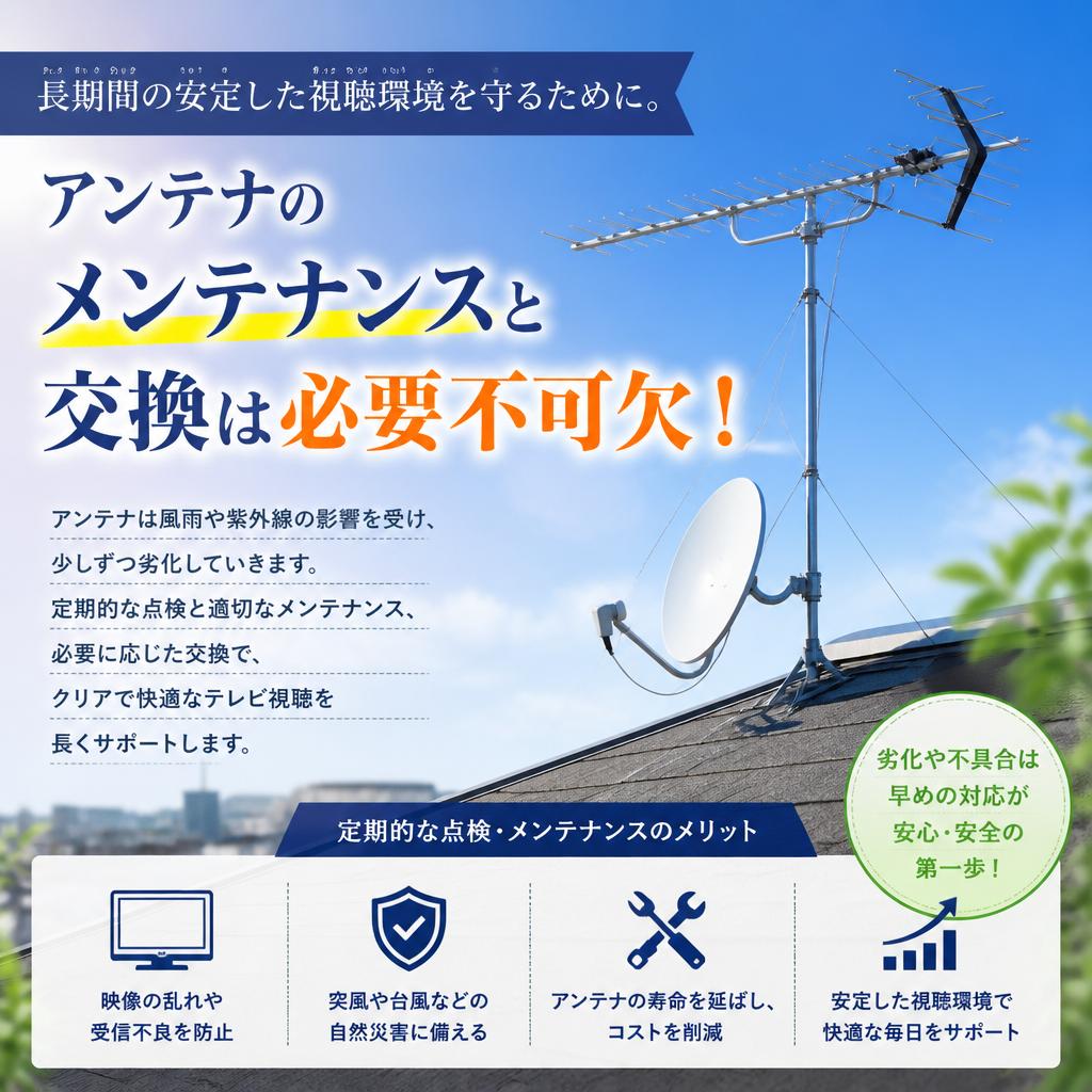 長期間の安定した視聴環境を守るために。アンテナのメンテナンスと交換は必要不可欠！