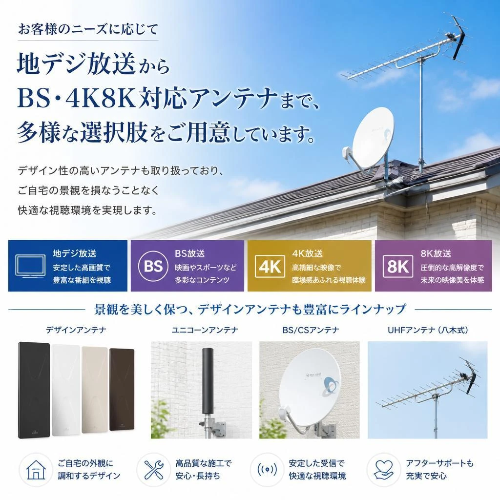 多様なアンテナの選択肢をご用意
