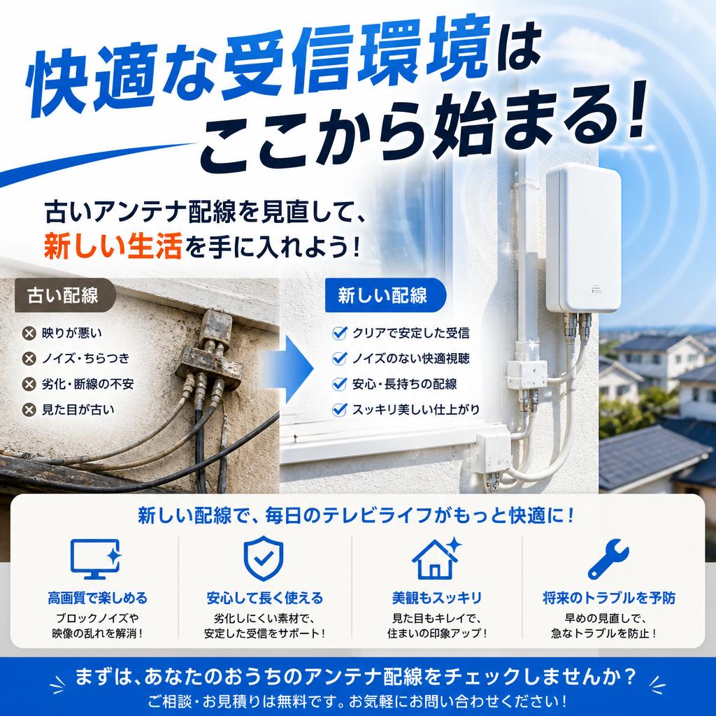 快適な受信環境はここから始まる！古いアンテナ配線を見直して、新しい生活を手に入れよう！