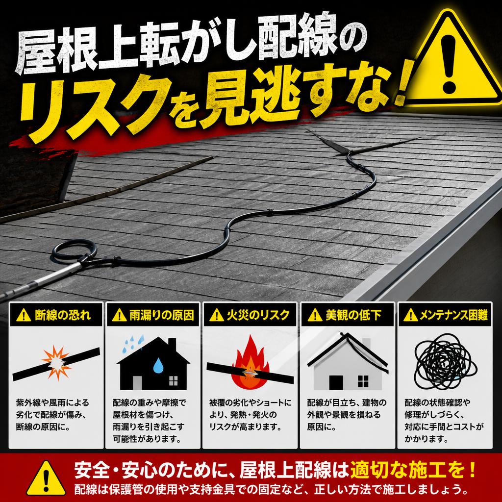屋根上転がし配線のリスクを見逃すな！