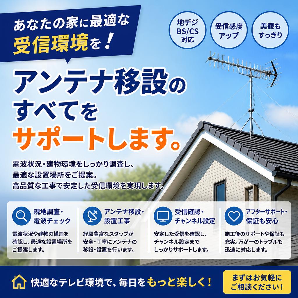 あなたの家に最適な受信環境を！アンテナ移設のすべてをサポートします。