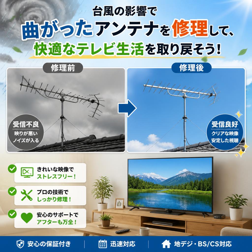 台風の影響で曲がったアンテナを修理して、快適なテレビ生活を取り戻そう！